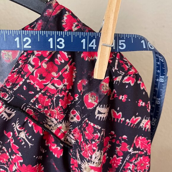 Silk Boho Red Black Gold Floaty Top Statement Festival Piece - Picture 7 of 13